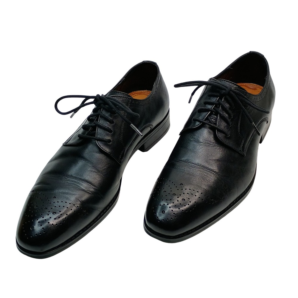 Robert Wayne Vesper Oxford Men‎ Size 8.5 Black Leather Medallion Toe RW1118M